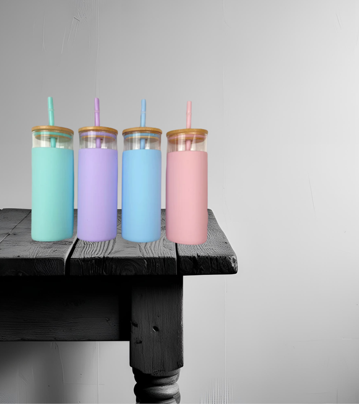 Pastel Glass Bottle With Straw And Lid