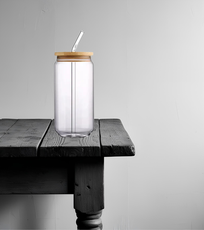 Glass Jar Tumbler With Glass Straw & Bamboo Lid