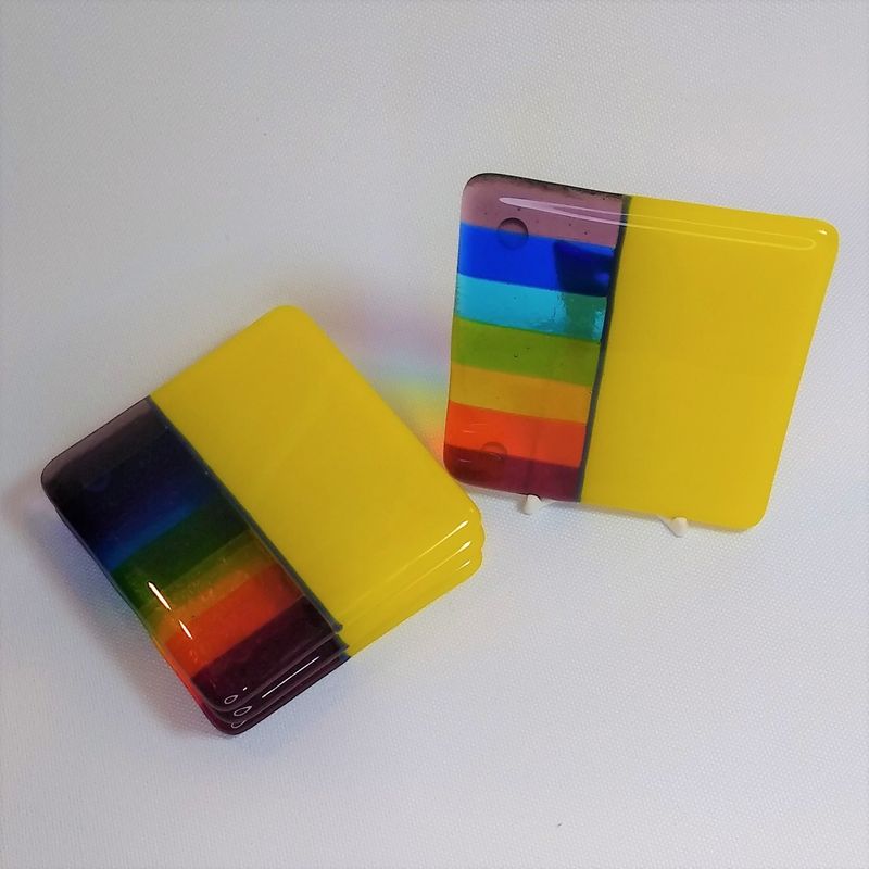 Fused Glass Coaster - Rainbow Design