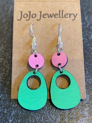 Laser Cut Wood Earrings - Double Drop Pear Danglies