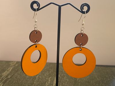 Laser Cut Wood Earrings - Double Drop Circle Danglies