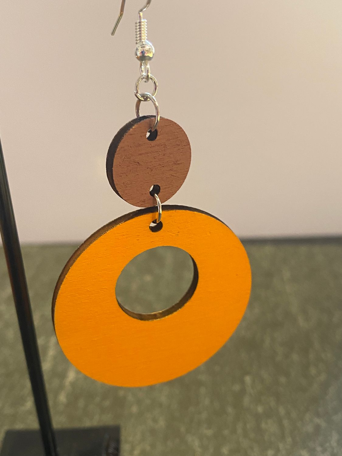 Laser Cut Wood Earrings - Double Drop Circle Danglies