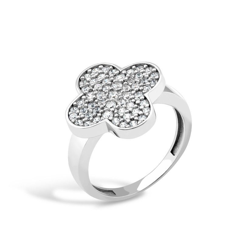 Silberring 925 Kleeblatt mit Zirkonia