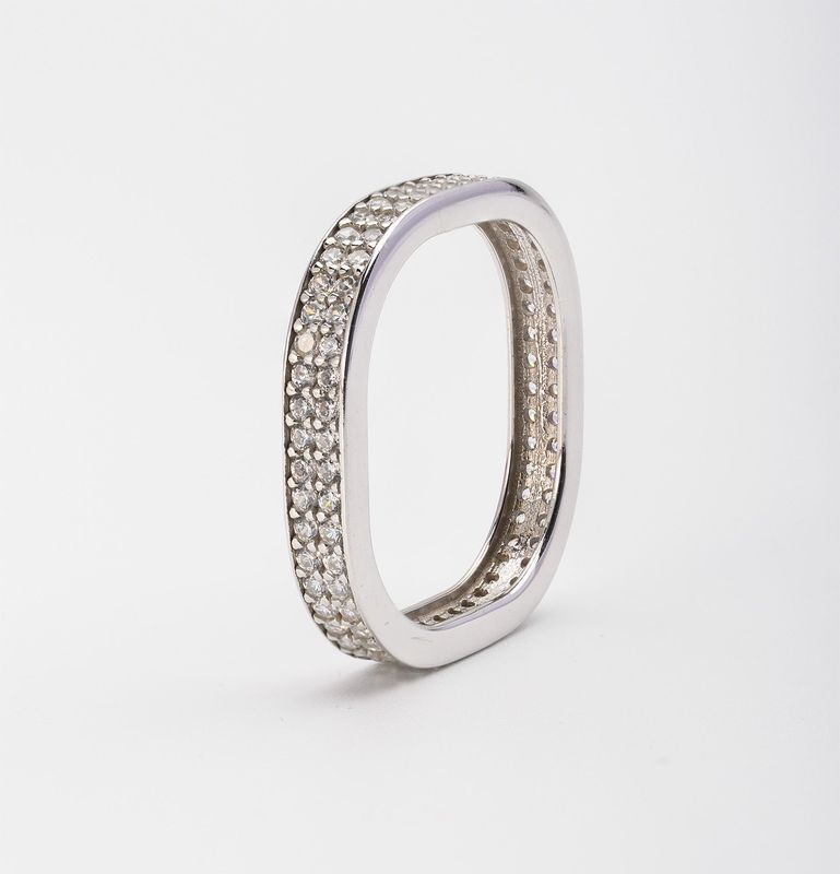 Elegante Silberring mit Weißem Zirkonia - 925er Silber, Rhodiniert, Modernes