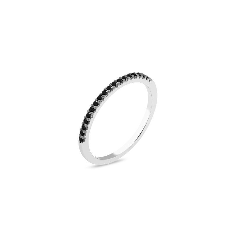 Verlobungs Ring Damen aus 925 Silber mit schwarzem Zirkonia Zeitlos Elegant