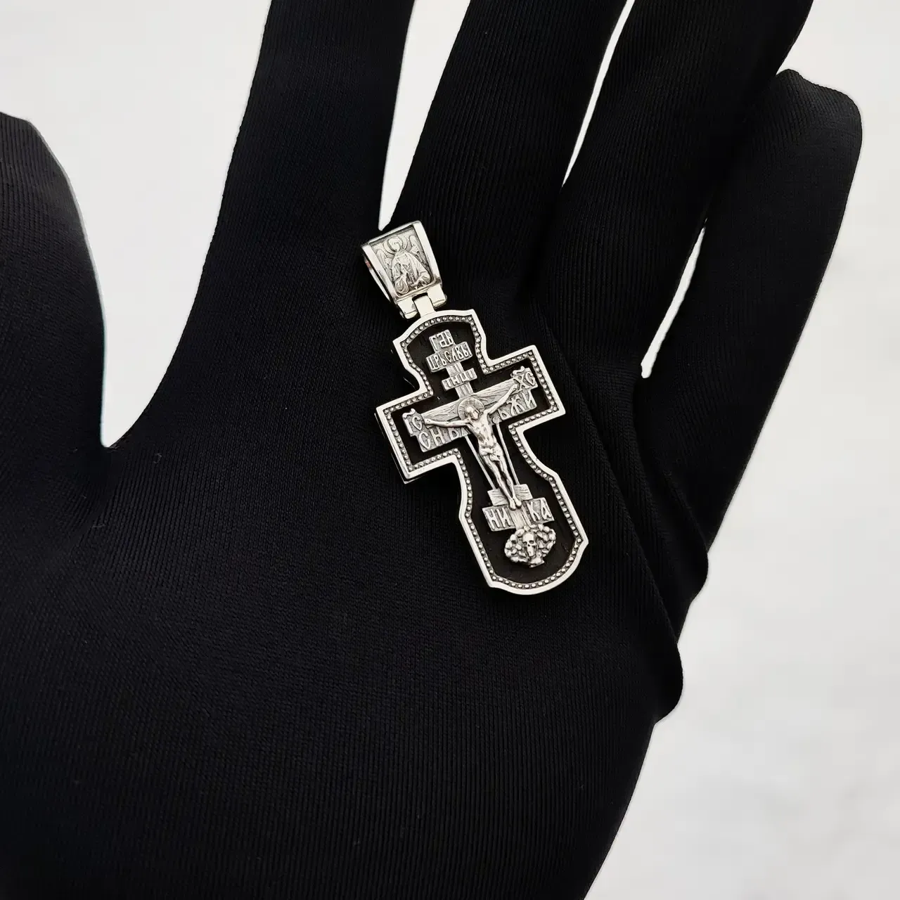 Orthodoxes Kreuz aus 925er Silber mit Vergoldung & Holzeinlage | 5,3 cm Länge