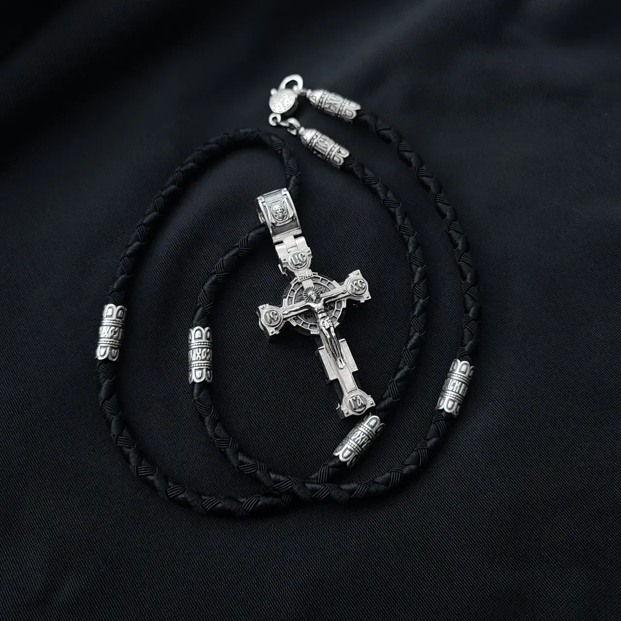 Orthodoxes Kreuz aus 925er Silber  mit Vergoldung & Holzeinlage