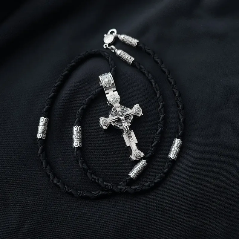 Orthodoxes Kreuz aus 925er Silber  mit Vergoldung & Holzeinlage