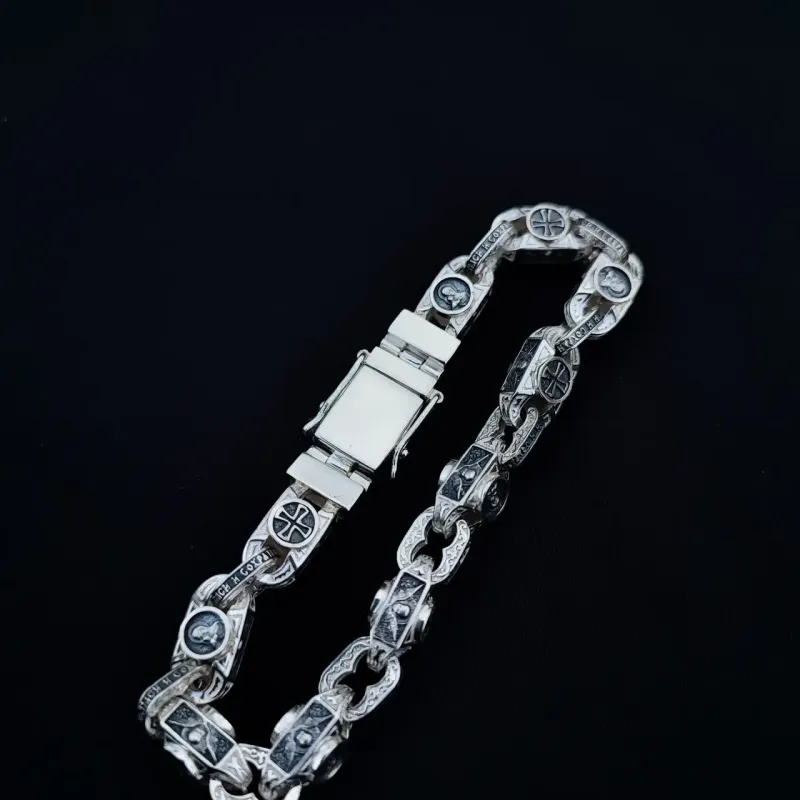 Armband Orthodoxe Silberkette Goethe-Stil 925er Silber massiv 8 mm Breite