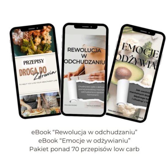 Pakiet PRZEPISY low carb + ebook &quot;Rewolucja w odchudzaniu&quot; + ebook &quot;Emocje w odżywianiu&quot;