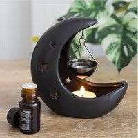 Crescent Moon Hanging Oil Burner, Colour: Black