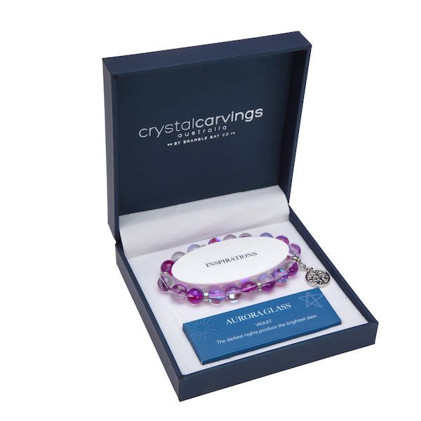 Aurora Glass Bracelet with Tree of Life Charm Violet