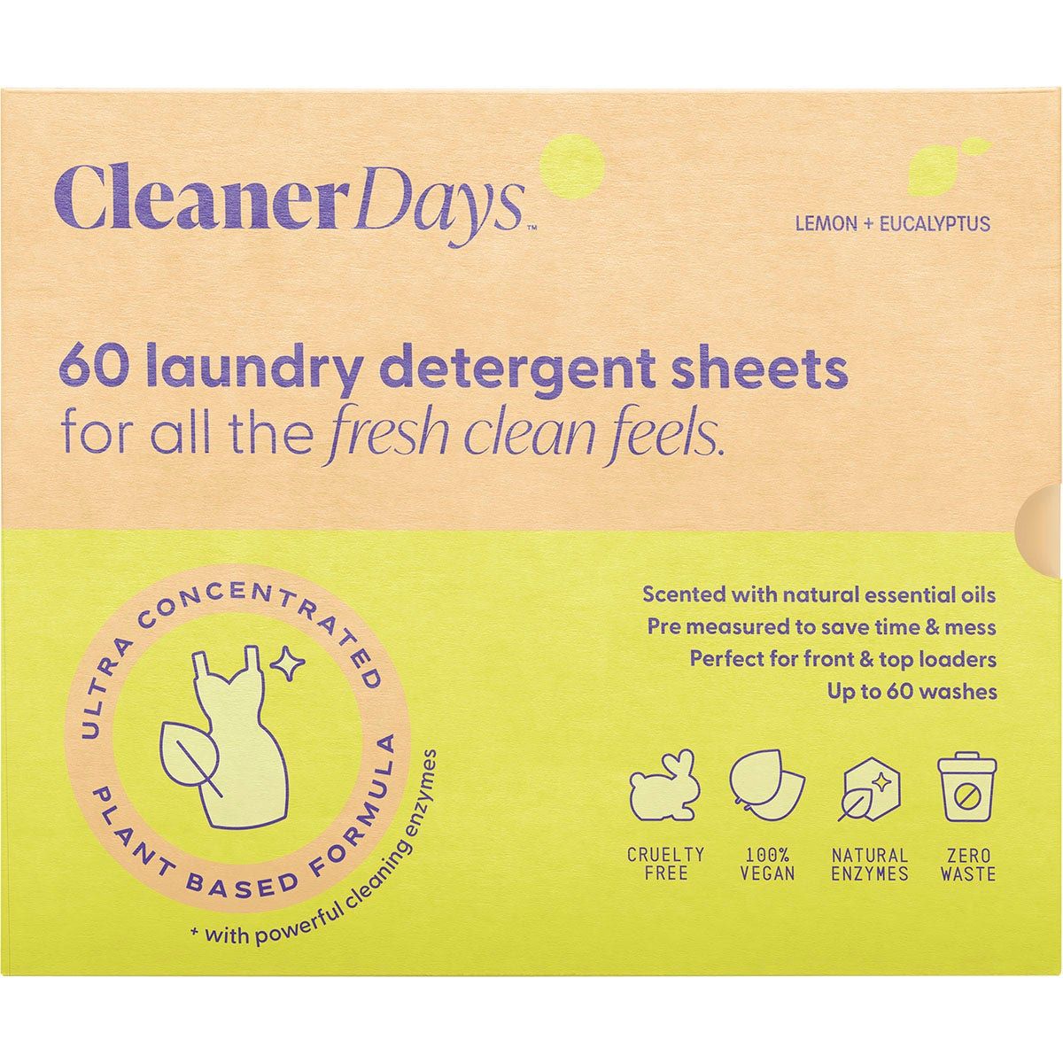 Laundry Detergent Sheets 60pcs, Scent: Lemon &amp; Eucalyptus