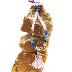 Mala Necklace - Chakra &amp; Rose Quartz - Tree of Life