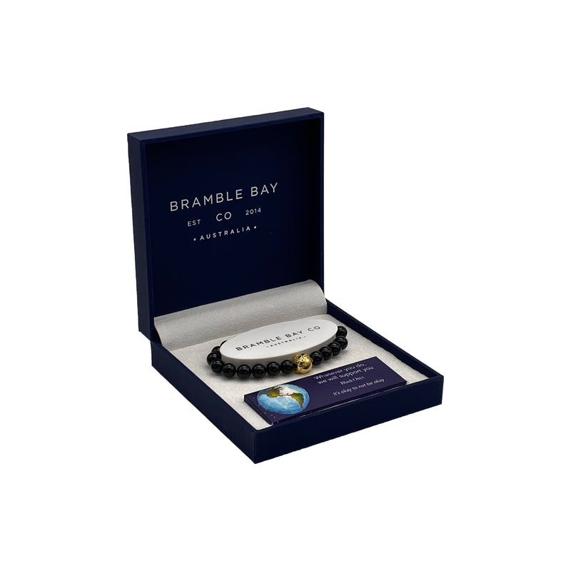 Planet Earth Bracelet, Design: Black Onyx - Gold Charm