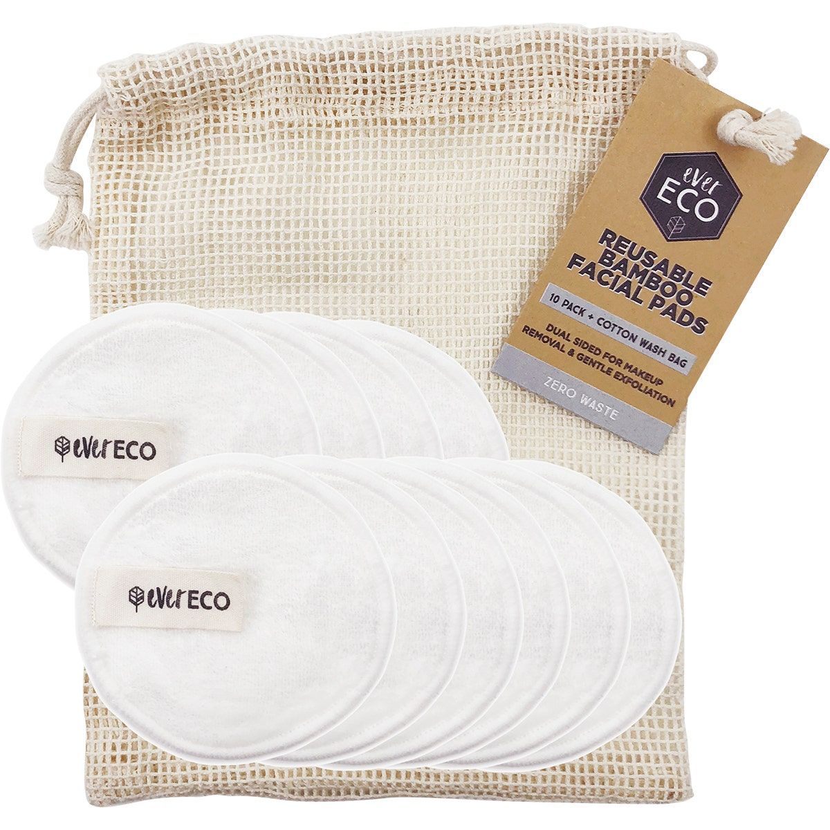 Reusable Bamboo Facial Pads with Cotton Wash Bag pk10