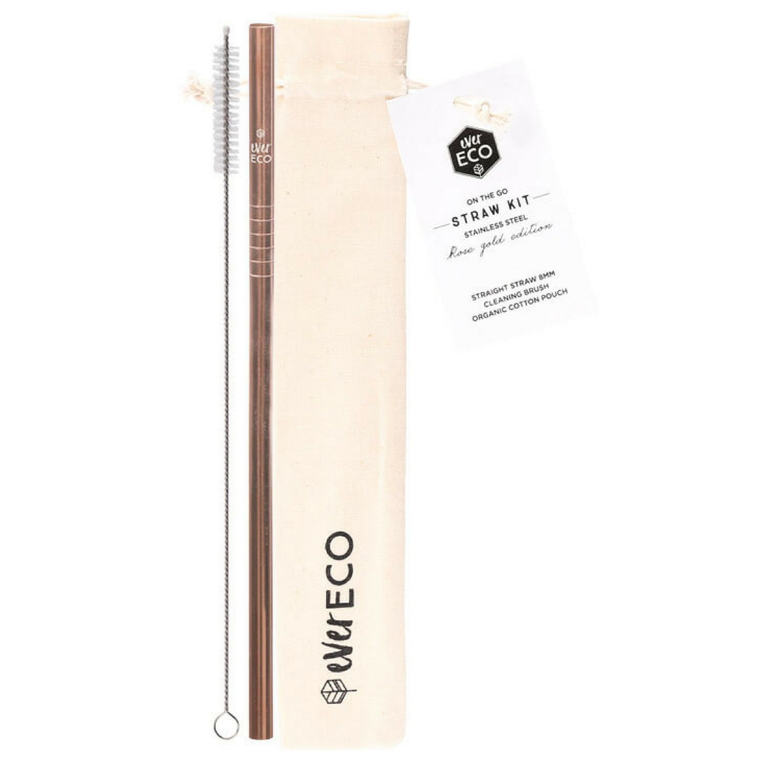 Stainless Steel Straw- Straight  On-The-Go Straw Kit - Rose Gold 1