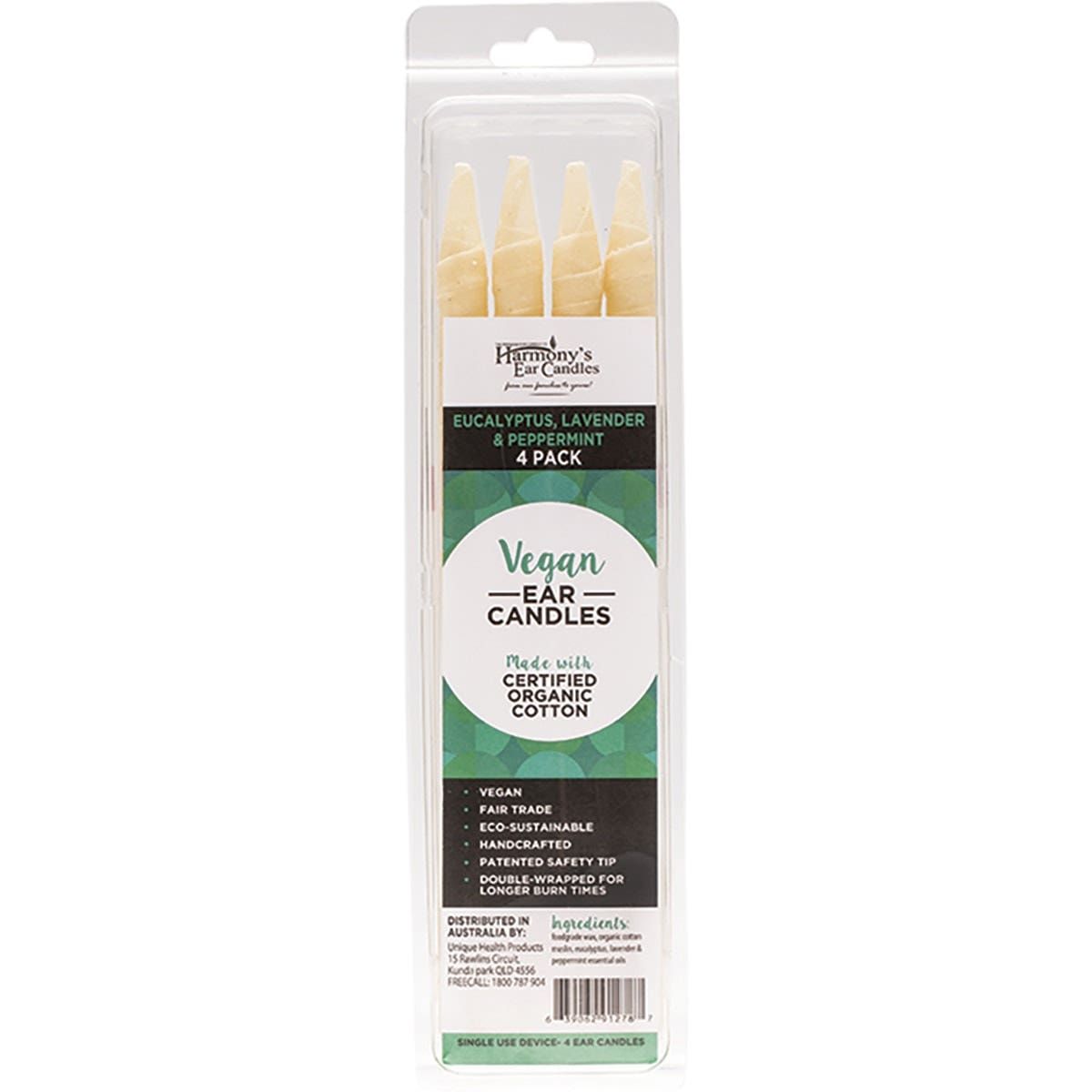 Vegan Ear Candles Eucalyptus, Lavender &amp; Peppermint Scented 4 pack