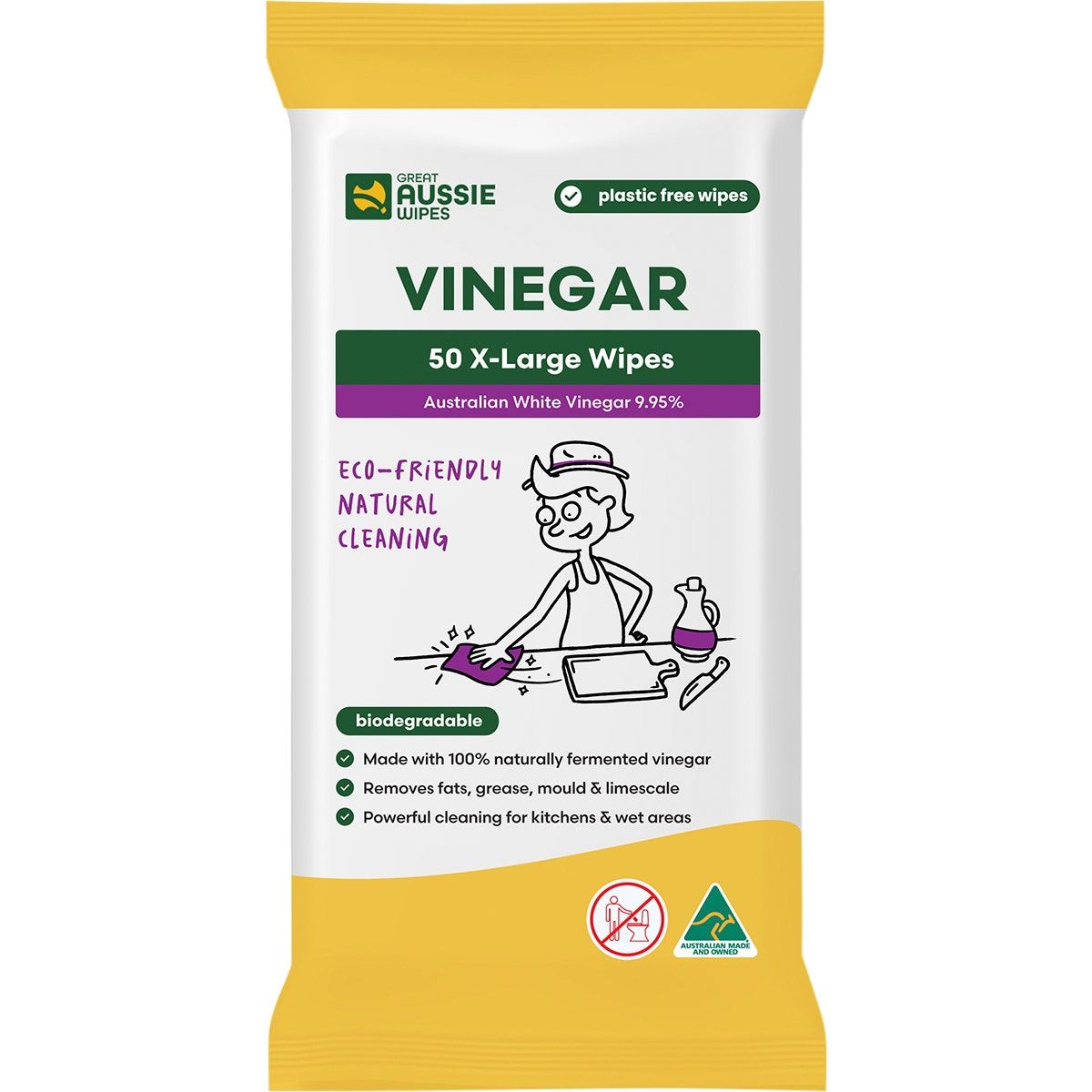 Vinegar X Large Natural Cleaning Wipes 50pk