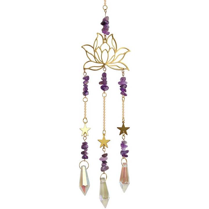Amethyst Lotus Crystal Suncatcher 40cm