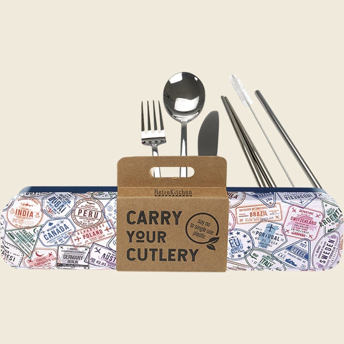Passport Stamps Stainless Steel Cutlery Set