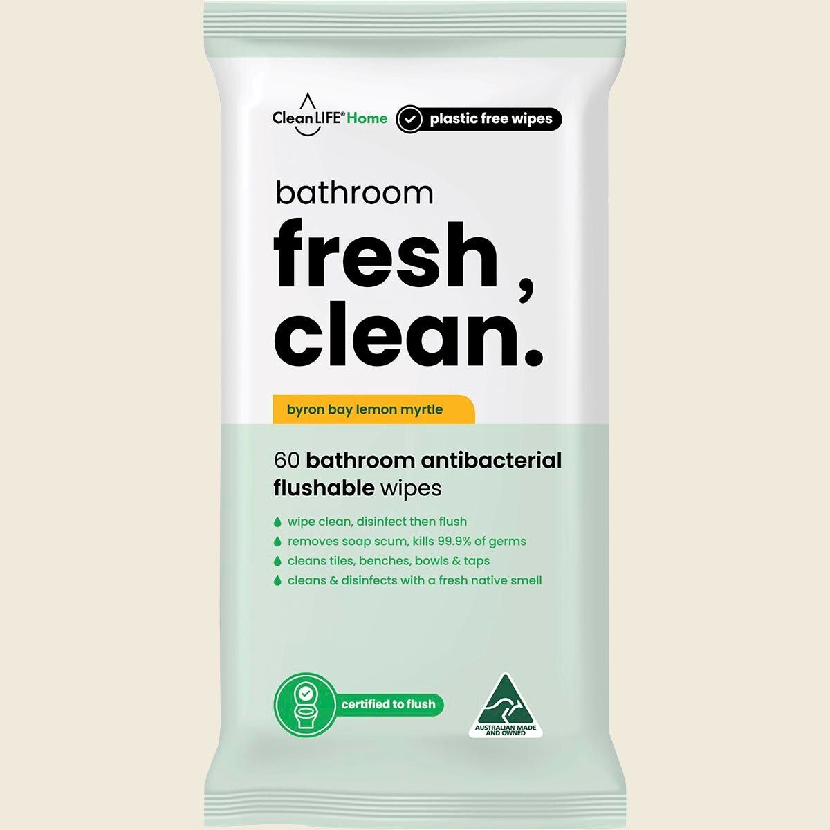 Bathroom Fresh Clean Flushable Plastic Free Wipes 60pk