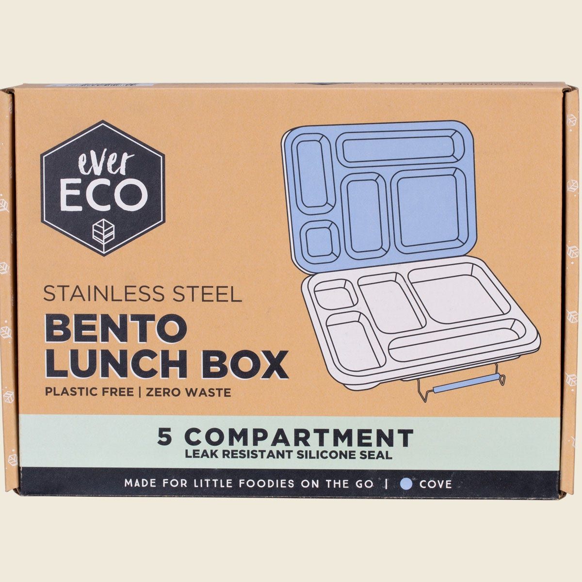 Stainless Steel 5 Compartment Bento Lunch Box, Colour: Cove
