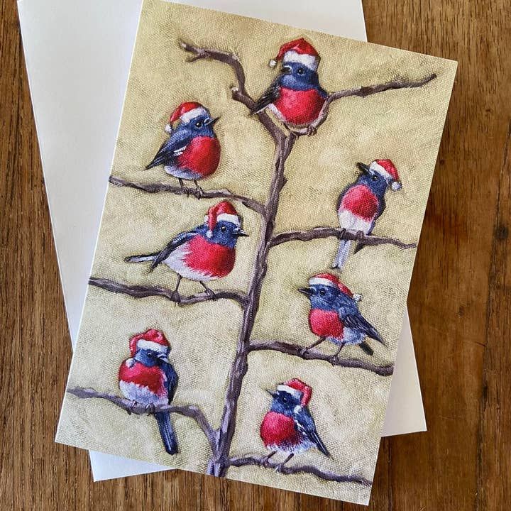 Greeting Card - Lucinda Cotter Art, Design: Cute Red Robins