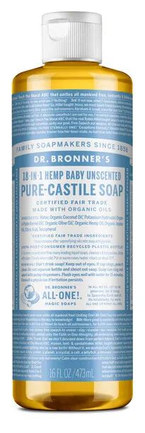 Pure Castile Soap Liquid (Hemp 18-in-1) Baby Unscented, Size: 473ml