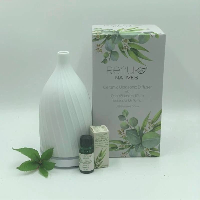 Renu Ceramic Ultrasonic Diffuser with Bushland Essential Oil
