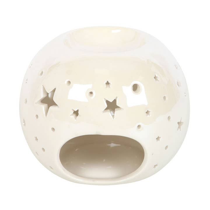 Iridescent Star Oil Burner and Wax Warmer, Colour: White