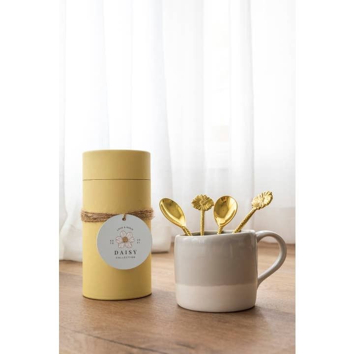Gold Brass Spoon Daisy Pack x4