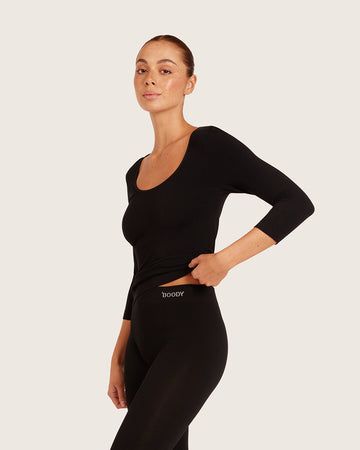 Base Layer 3/4 Sleeve Top, Colour: Black, Size: S