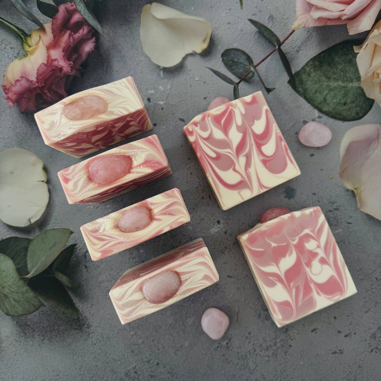 Luxury Artisanal Handmade Soap | Rose Quartz Gemstone with Silk | Pink Champagne Scent | Mother's Day Gift