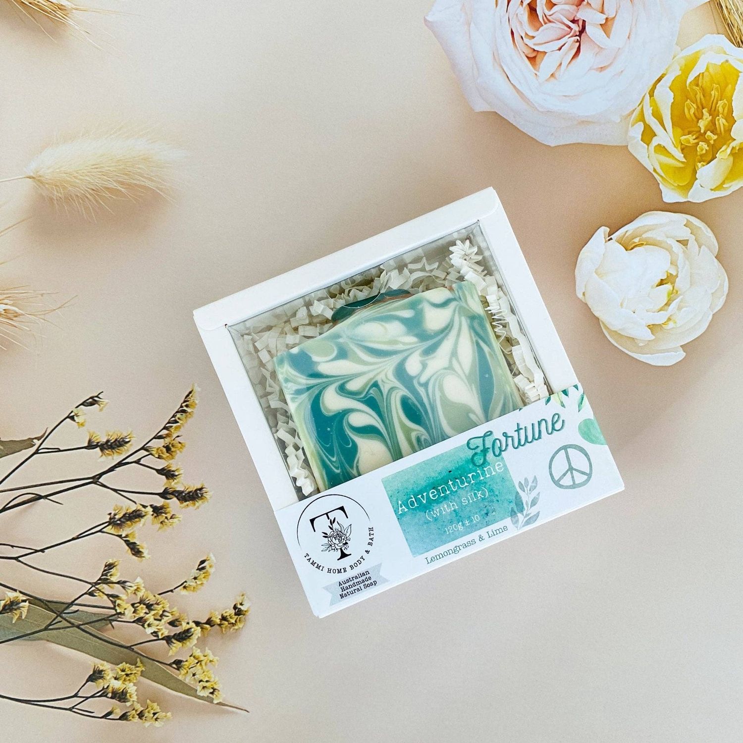 Luxury Artisanal Handmade Soap | Adventurine Gemstone with Silk | Rosemary &amp; Lime Scent