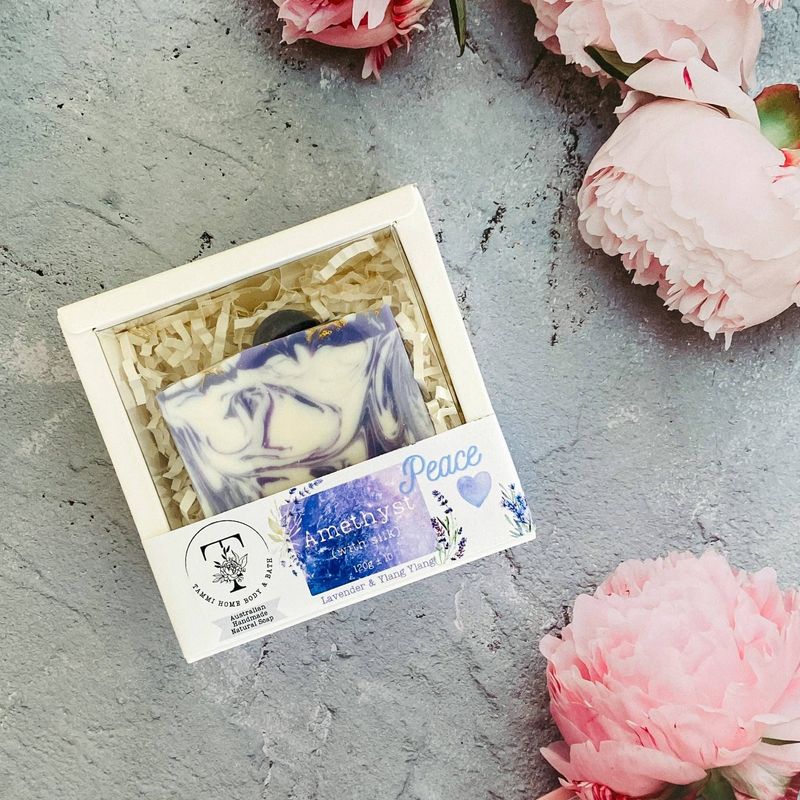 Luxury Artisanal Handmade Soap | Amethyst Gemstone with Silk | Lavender &amp; Ylang Ylang Scent