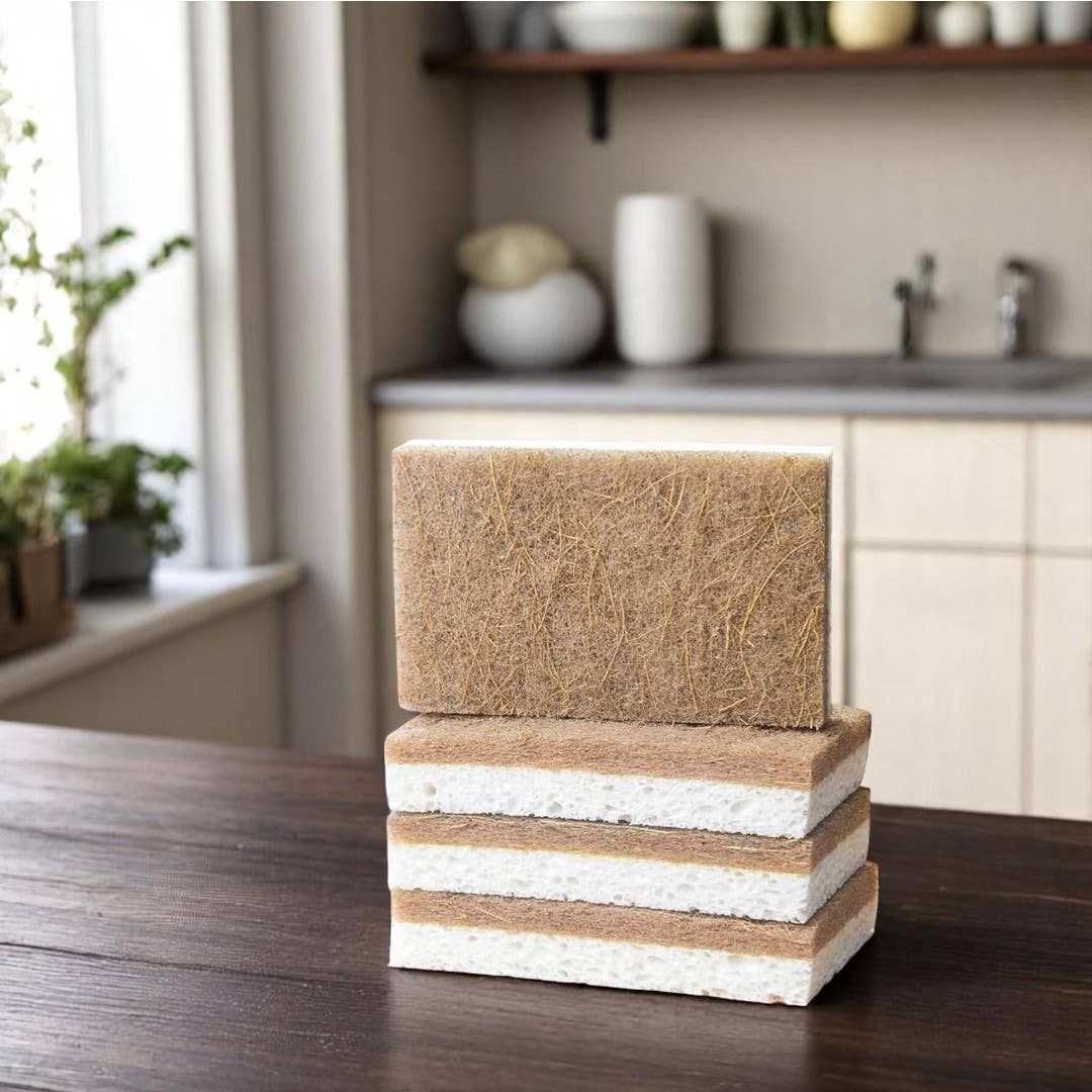 Coconut &amp; Wood Pulp Scrubber Sponge 3 pk - Home Compostable 