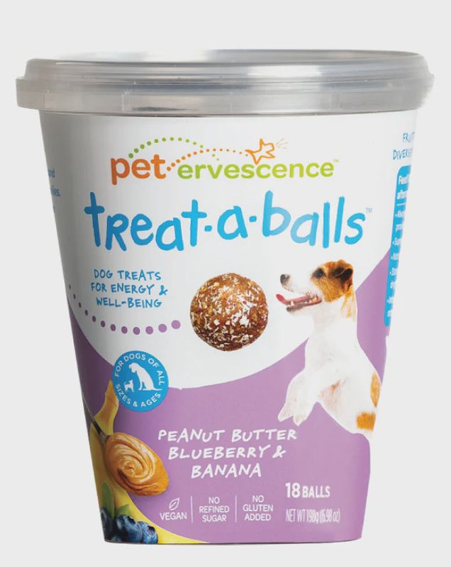 Pet Ervescence treat-a-balls Peanut Butter, Blueberry &amp; Banana 198g