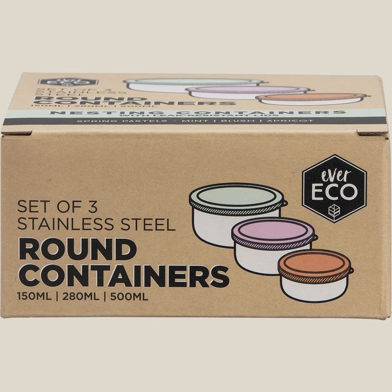 Stainless Steel Round Containers Leak Resistant 3pk