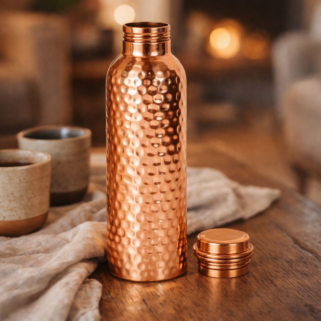 Pure Copper Water Bottle 950ml – Hand Hammered | Ella’s Touch