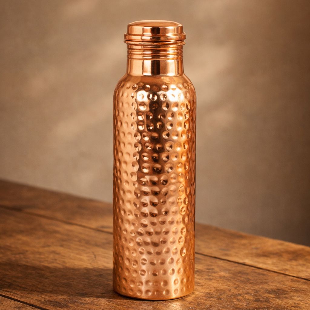 Pure Copper Hammered Water Bottle 600ml | Handcrafted Drinkware