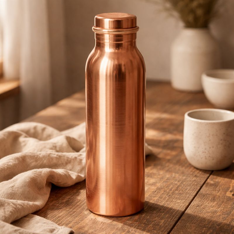 Pure Copper Plain Water Bottle 950ML – Smooth Finish | Handmade Drinkware