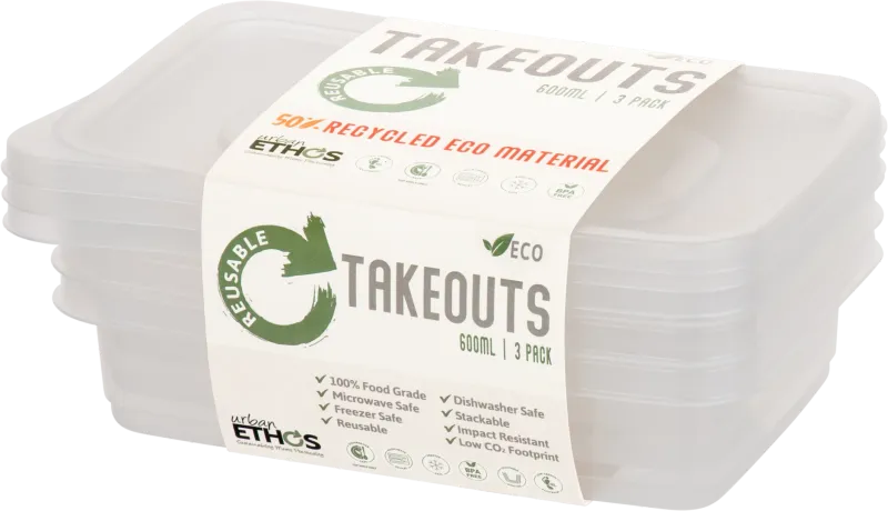 Reusable 600mL Rectangle Container 3 Pack