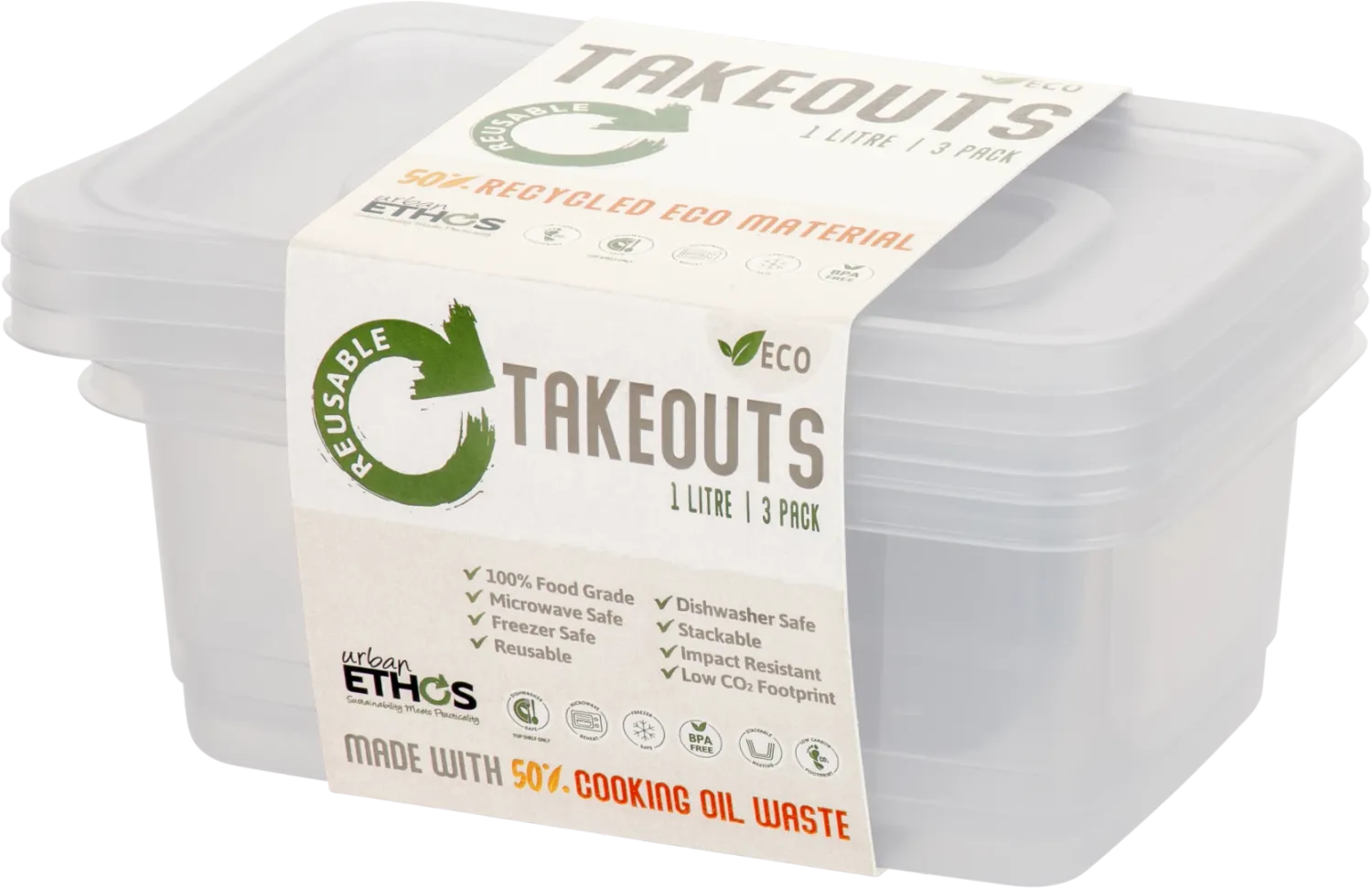 Reusable 1L Rectangle Container 3 Pack