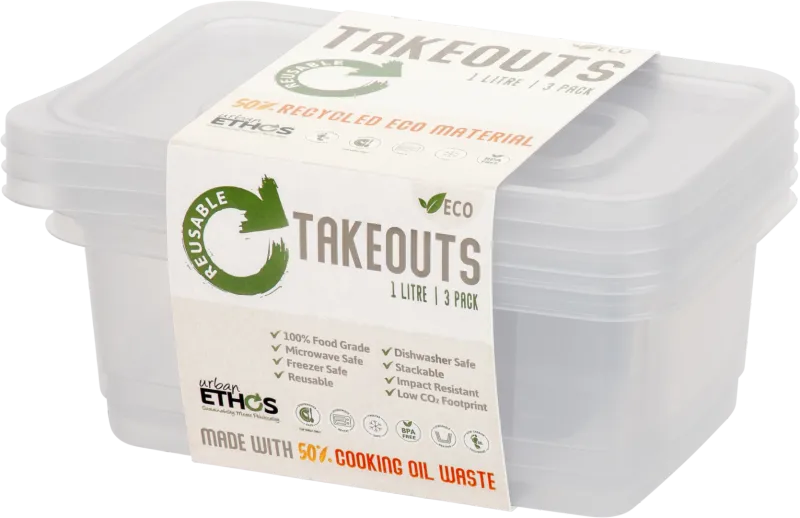 Reusable 1L Rectangle Container 3 Pack