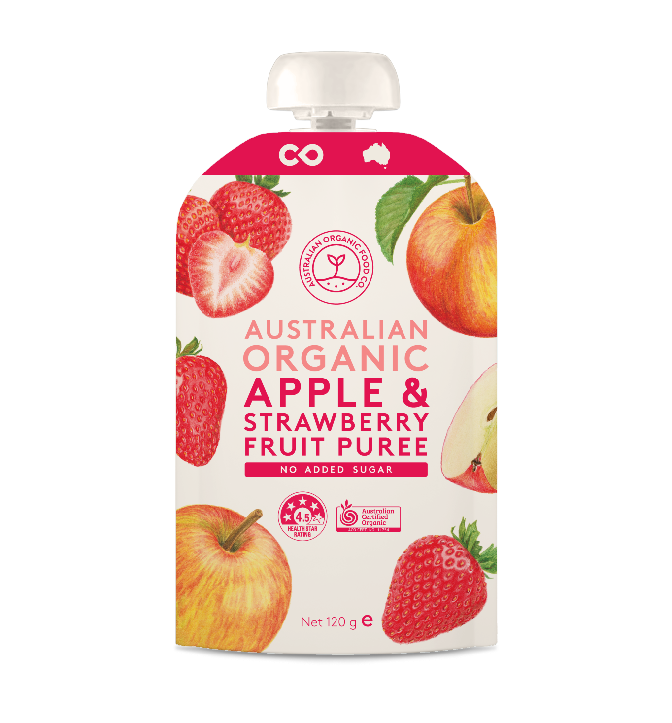 Australian Organic Food Co Puree, Flavour: Apple &amp; Strawberry