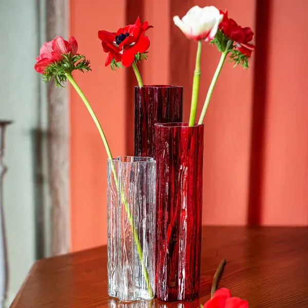 Flora Glass Red Vase -  A sophisticated trio of vases fused together