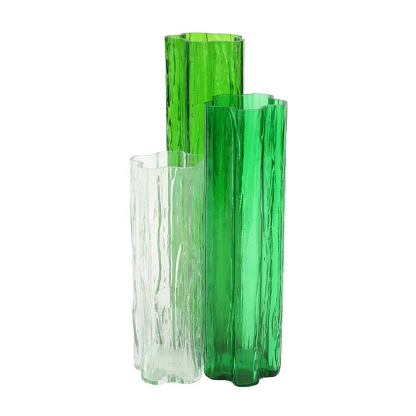 Flora Glass Green Vase - a trio of vases designed