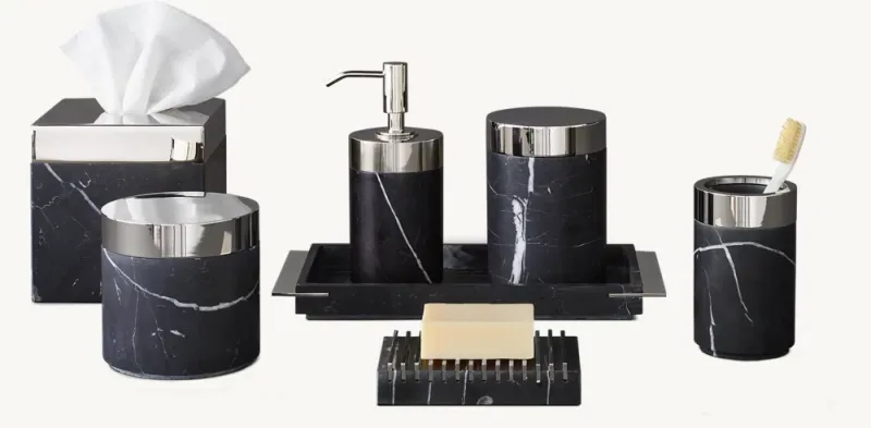 Black Marquina Marble and Metal Bath Accessories Set - Get a Quote