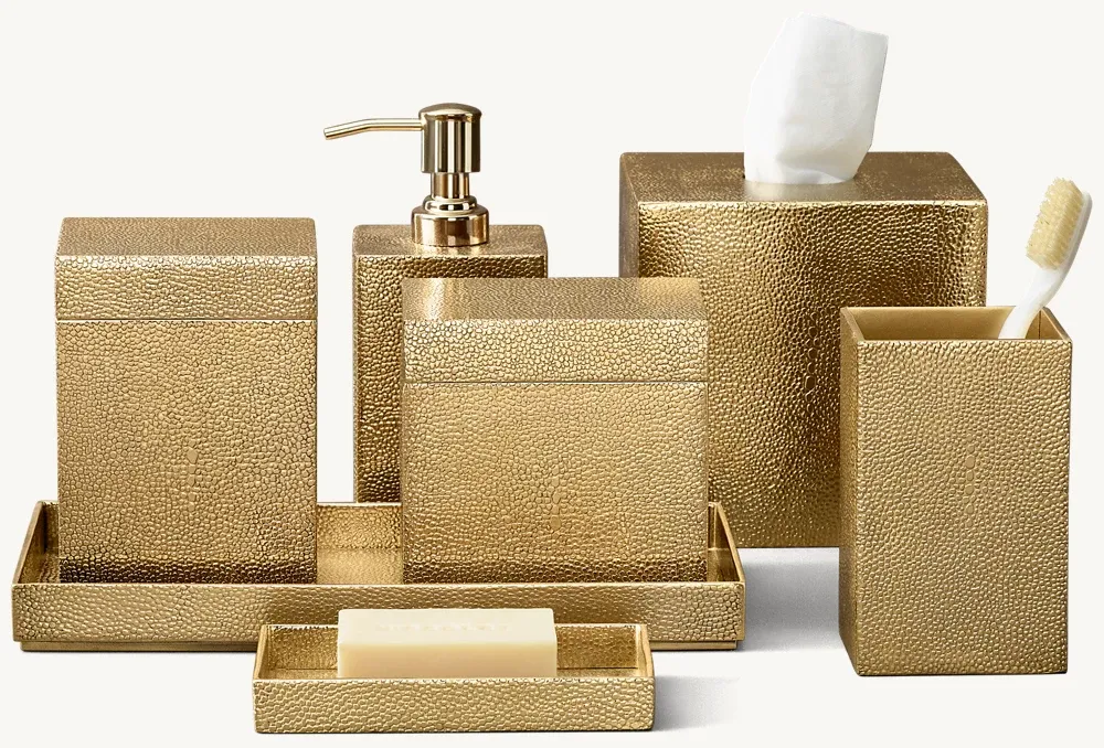 METAL SHAGREEN BATH ACCESSORIES - 3-Piece Polished Brass Shagreen